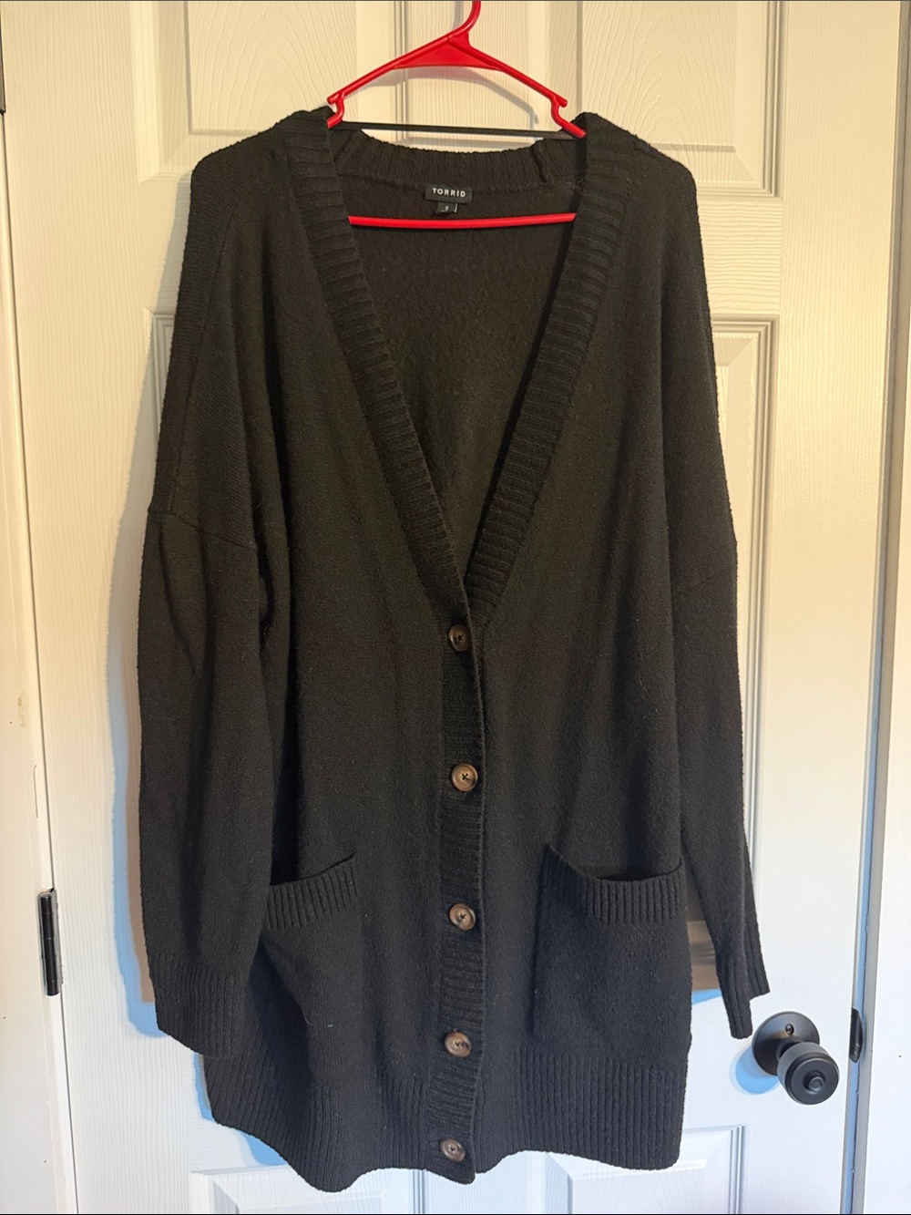 torrid Black Longline Button Cardigan with Patch Pockets